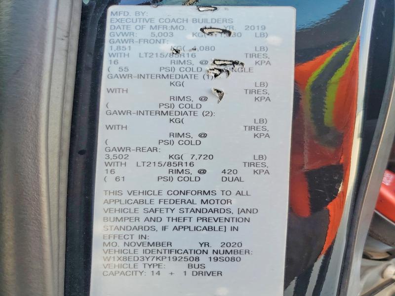 Aukcja sprzedaży 2019 Mercedes-benz Sprinter, vin: W1X8ED3Y7KP192508, numer aukcji: 55069496