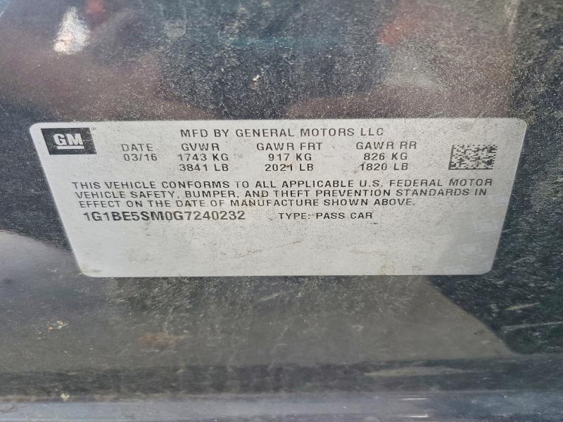 55703856 :رقم المزاد ، 1G1BE5SM0G7240232 vin ، 2016 Chevrolet Cruze مزاد بيع