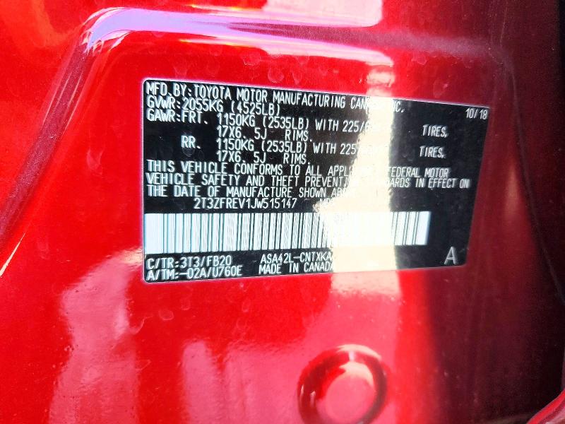 57228176 :رقم المزاد ، 2T3ZFREV1JW515147 vin ، 2018 Toyota Rav4 مزاد بيع