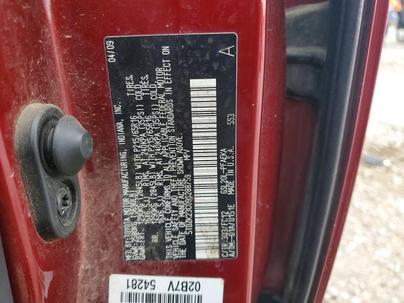 57437156 :رقم المزاد ، 5TDZK23C09S288759 vin ، 2009 Toyota Sienna مزاد بيع