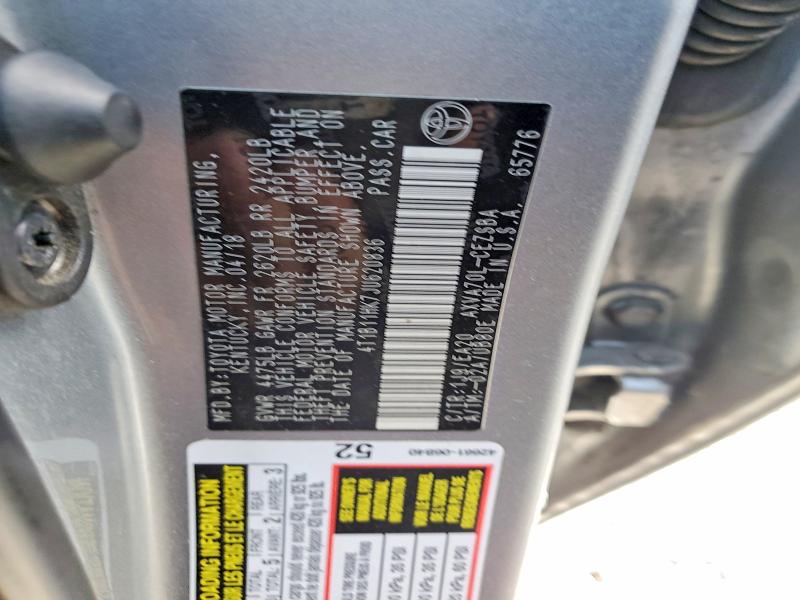 2018 Toyota Camry მანქანა იყიდება აუქციონზე, vin: 4T1B11HK7JU620836, აუქციონის ნომერი: 56643066