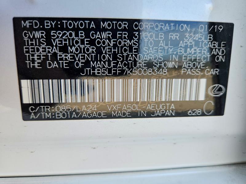 Aukcja sprzedaży 2019 Lexus Ls, vin: JTHB5LFF7K5008348, numer aukcji: 59092556