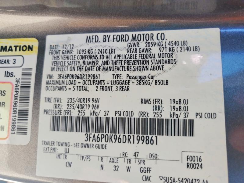 Продаж на аукціоні авто 2013 Ford Fusion, vin: 3FA6P0K96DR199861, номер лоту: 58005166