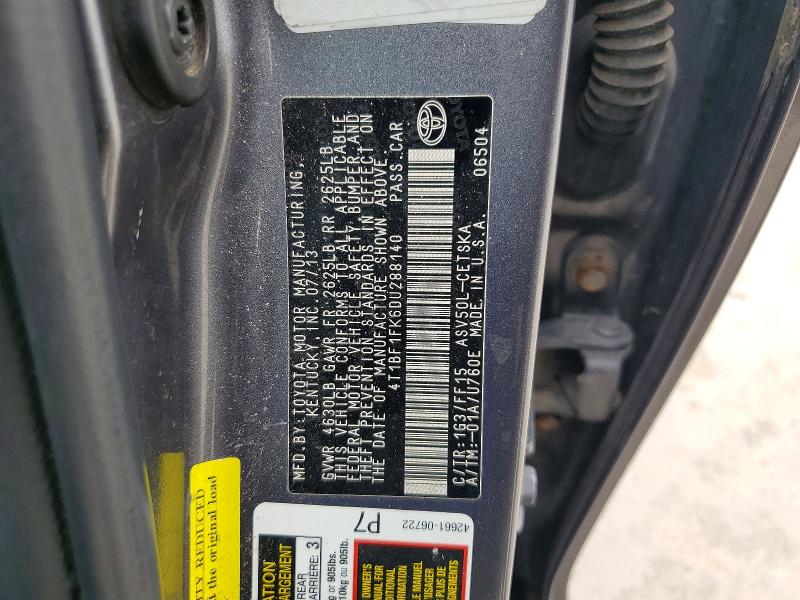 2013 Toyota Camry მანქანა იყიდება აუქციონზე, vin: 4T1BF1FK6DU288140, აუქციონის ნომერი: 56348226
