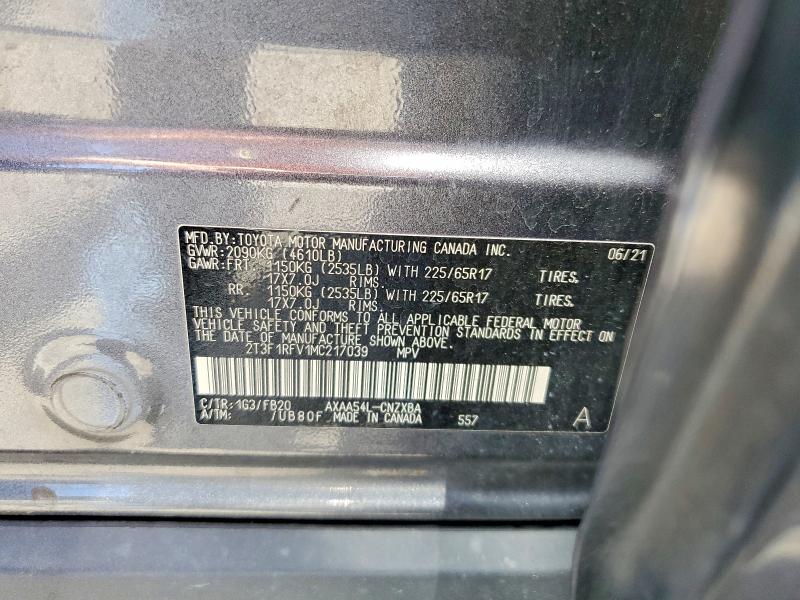 Aukcja sprzedaży 2021 Toyota Rav4, vin: 2T3F1RFV1MC217039, numer aukcji: 57265726