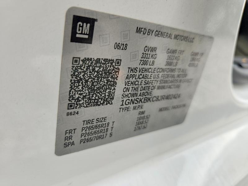 Aukcja sprzedaży 2018 Chevrolet Tahoe, vin: 1GNSKBKC8JR402424, numer aukcji: 57873386