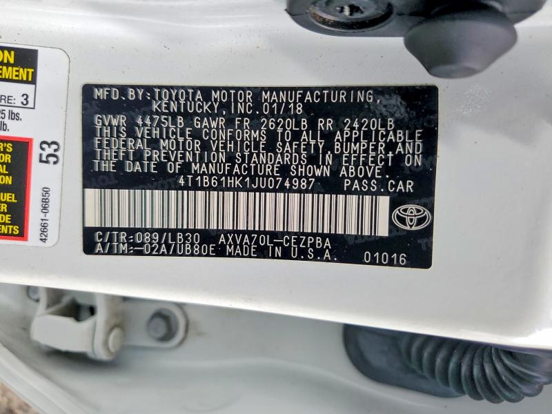 Aukcja sprzedaży 2018 Toyota Camry, vin: 4T1B61HK1JU074987, numer aukcji: 56611546