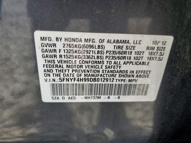 56096466 :رقم المزاد ، 5FNYF4H99DB012912 vin ، 2013 Honda Pilot مزاد بيع