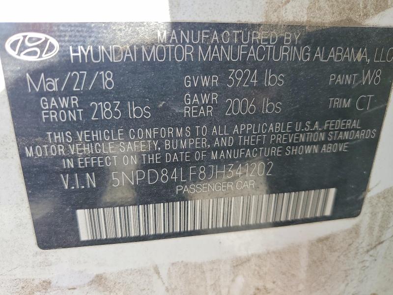 2018 Hyundai Elantra მანქანა იყიდება აუქციონზე, vin: 5NPD84LF8JH341202, აუქციონის ნომერი: 57174056