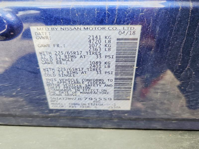 Aukcja sprzedaży 2018 Nissan Rogue, vin: 5N1AT2MV2JC795559, numer aukcji: 55500776