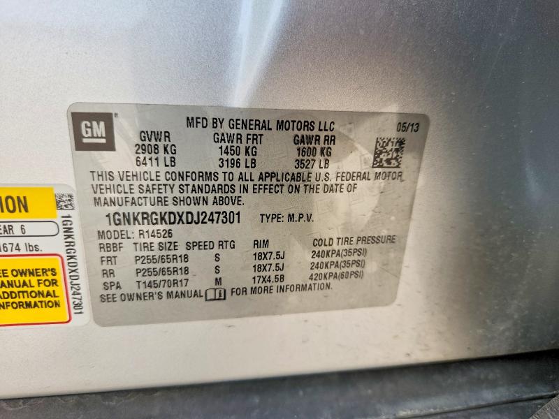 Aukcja sprzedaży 2013 Chevrolet Traverse, vin: 1GNKRGKDXDJ247301, numer aukcji: 58999636