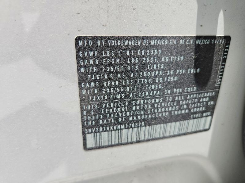 Aukcja sprzedaży 2022 Volkswagen Tiguan, vin: 3VV3B7AX6NM176326, numer aukcji: 85988735