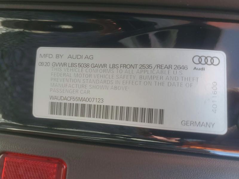 57530756 :رقم المزاد ، WAUDACF55MA007123 vin ، 2021 Audi A5 مزاد بيع