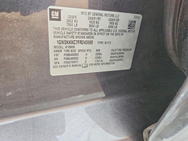 Продаж на аукціоні авто 2015 Chevrolet Suburban, vin: 1GNSKKKC7FR243998, номер лоту: 56226906