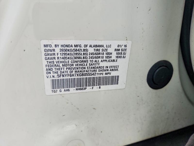 Продаж на аукціоні авто 2016 Honda Pilot, vin: 5FNYF6H7XGB055542, номер лоту: 56581606