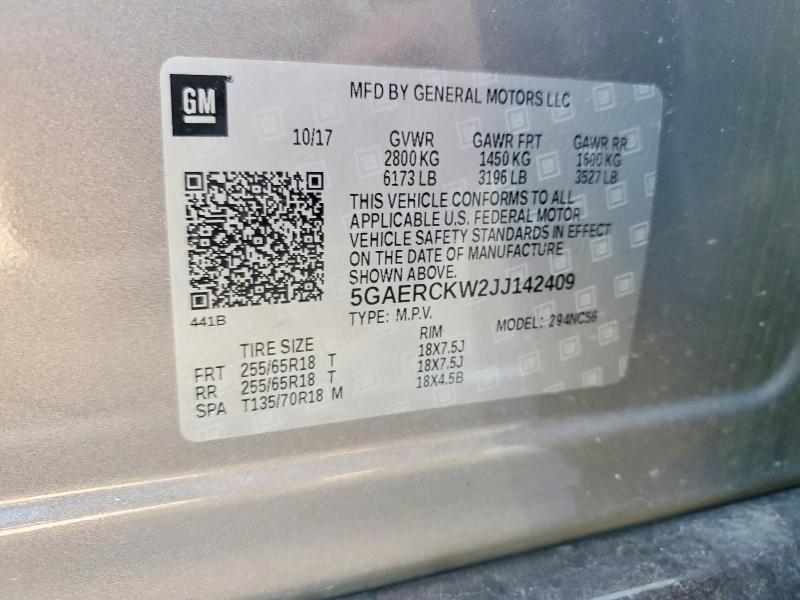 2018 Buick Enclave მანქანა იყიდება აუქციონზე, vin: 5GAERCKW2JJ142409, აუქციონის ნომერი: 58771066