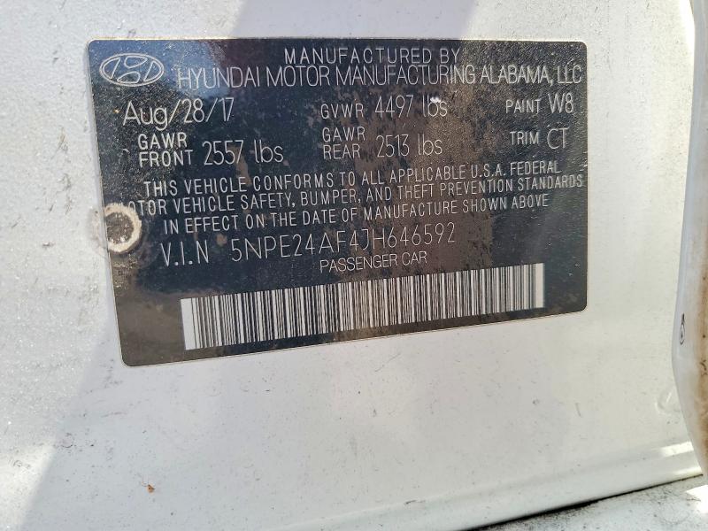 2018 Hyundai Sonata მანქანა იყიდება აუქციონზე, vin: 5NPE24AF4JH646592, აუქციონის ნომერი: 59551756