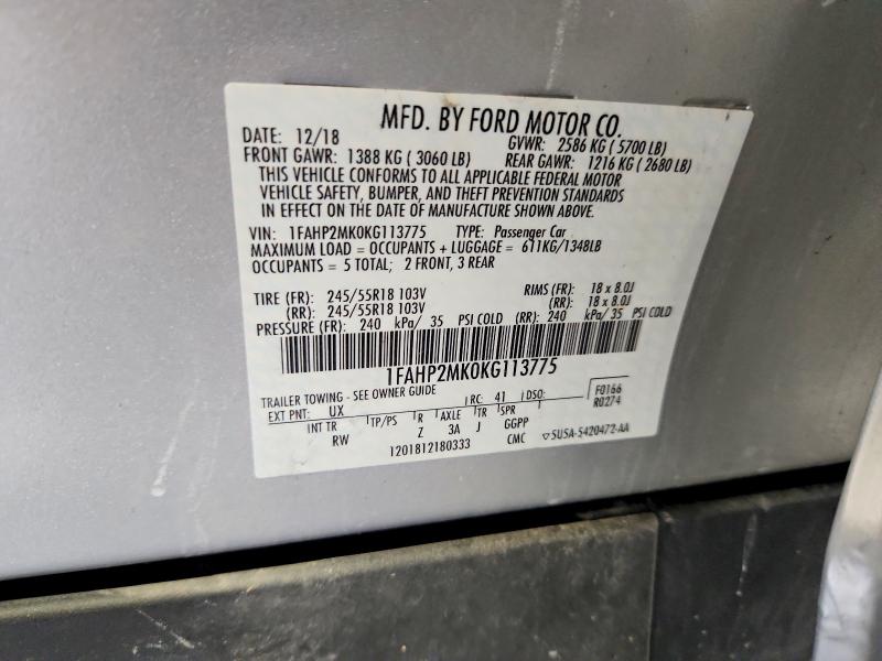 2019 Ford Taurus მანქანა იყიდება აუქციონზე, vin: 1FAHP2MK0KG113775, აუქციონის ნომერი: 58584076