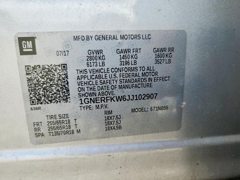 2018 Chevrolet Traverse მანქანა იყიდება აუქციონზე, vin: 1GNERFKW6JJ102907, აუქციონის ნომერი: 57230656