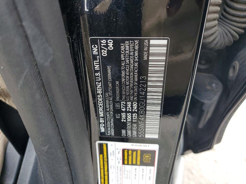 59143236 :رقم المزاد ، 55SWF4KB0GU142213 vin ، 2016 Mercedes-benz C مزاد بيع