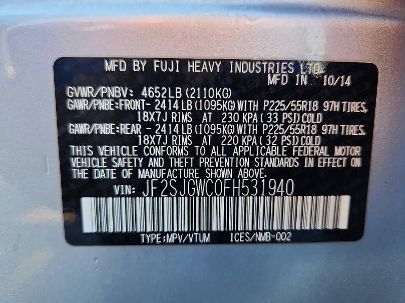 Aukcja sprzedaży 2015 Subaru Forester, vin: JF2SJGWC0FH531940, numer aukcji: 57860836