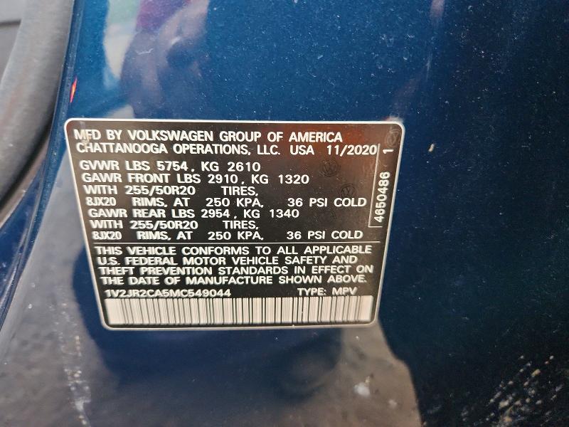 55437886 :رقم المزاد ، 1V2JR2CA5MC549044 vin ، 2021 Volkswagen Atlas مزاد بيع
