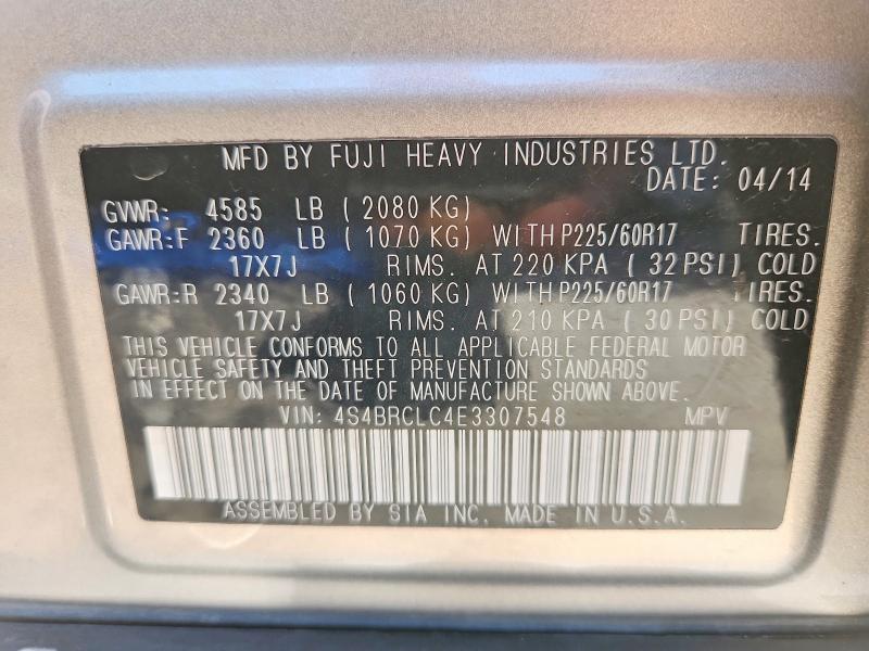 Aukcja sprzedaży 2014 Subaru Outback, vin: 4S4BRCLC4E3307548, numer aukcji: 56001296