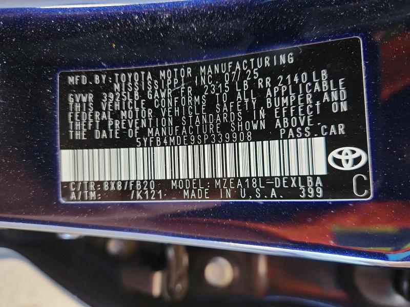 Aukcja sprzedaży 2025 Toyota Corolla, vin: 5YFB4MDE9SP339908, numer aukcji: 56643106