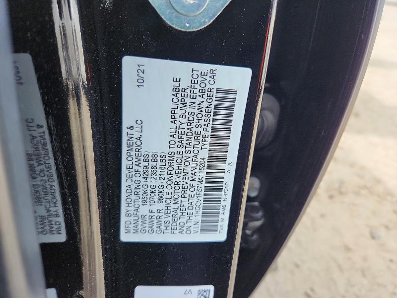 55860126 :رقم المزاد ، 1HGCV1F57MA115204 vin ، 2021 Honda Accord مزاد بيع