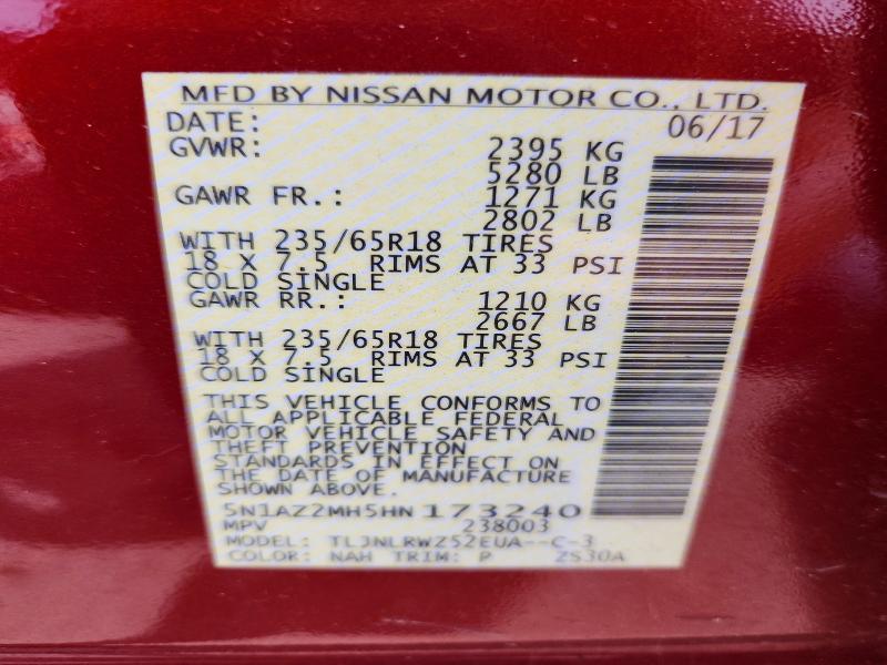 Продажа на аукционе авто 2017 Nissan Murano, vin: 5N1AZ2MH5HN173240, номер лота: 58063996