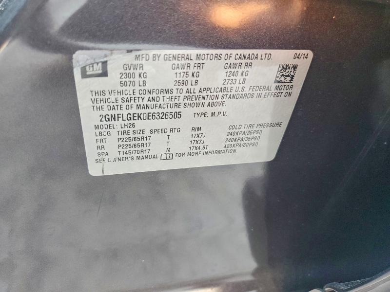 56407706 :رقم المزاد ، 2GNFLGEK0E6326505 vin ، 2014 Chevrolet Equinox مزاد بيع