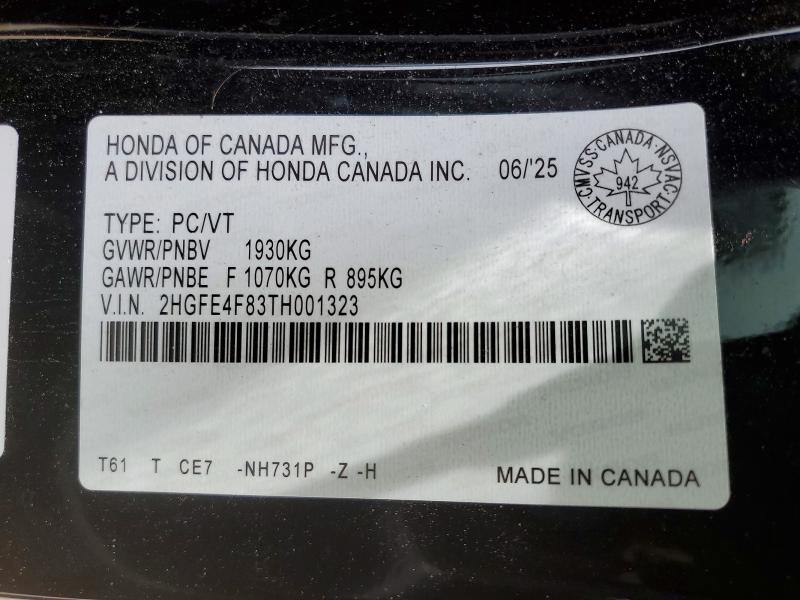 Продажа на аукционе авто 2026 Honda Civic, vin: 2HGFE4F83TH001323, номер лота: 56878076