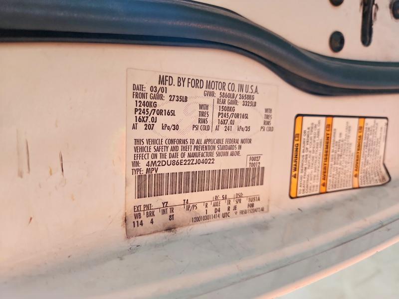 2002 Mercury Mountaineer მანქანა იყიდება აუქციონზე, vin: 4M2DU86E22ZJ04022, აუქციონის ნომერი: 55693276