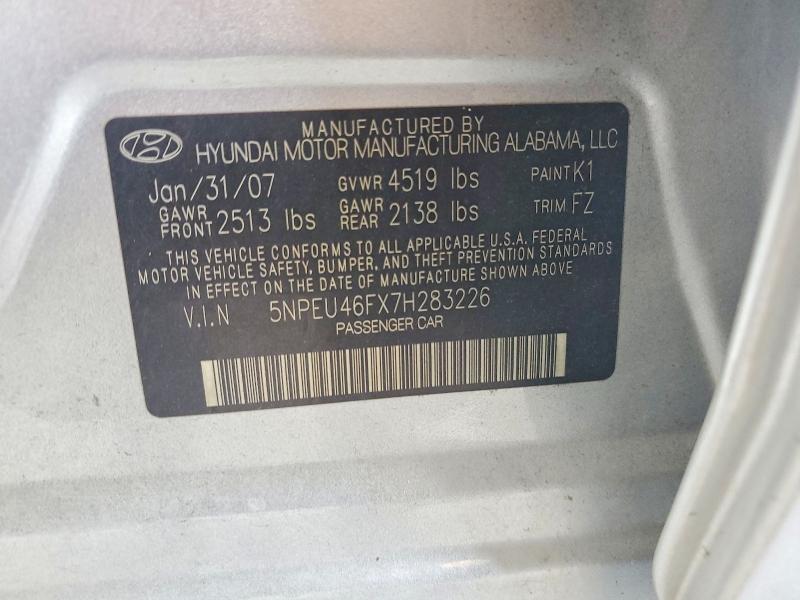 2007 Hyundai Sonata მანქანა იყიდება აუქციონზე, vin: 5NPEU46FX7H283226, აუქციონის ნომერი: 57225606