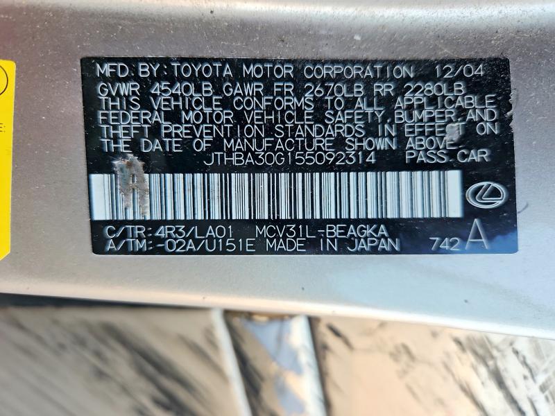 Продаж на аукціоні авто 2005 Lexus Es, vin: JTHBA30G155092314, номер лоту: 56632926