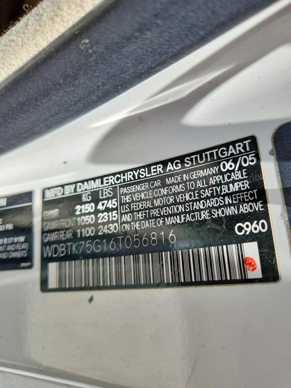 Aukcja sprzedaży 2006 Mercedes-benz Clk, vin: WDBTK75G16T056816, numer aukcji: 58961776