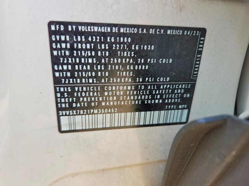57000416 :رقم المزاد ، 3VVSX7B21PM350452 vin ، 2023 Volkswagen Taos مزاد بيع