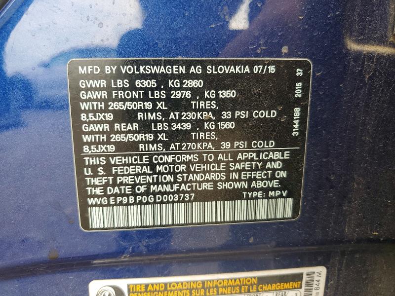 Продажа на аукционе авто 2016 Volkswagen Touareg, vin: WVGEP9BP0GD003737, номер лота: 56828586