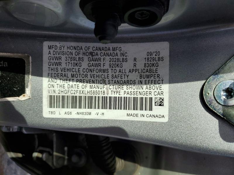 Aukcja sprzedaży 2020 Honda Civic, vin: 2HGFC2F8XLH585018, numer aukcji: 57360536