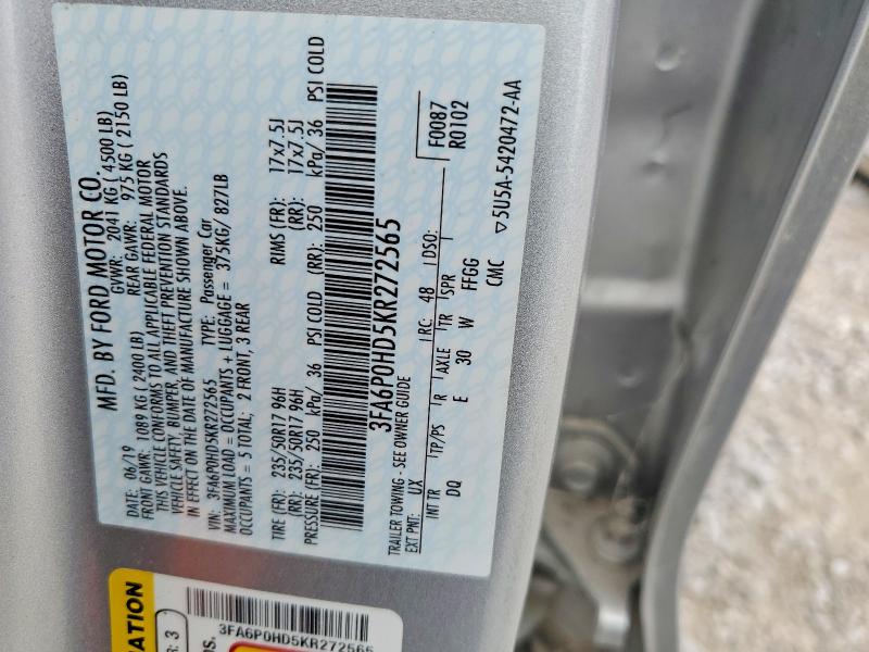 56494906 :رقم المزاد ، 3FA6P0HD5KR272565 vin ، 2019 Ford Fusion مزاد بيع