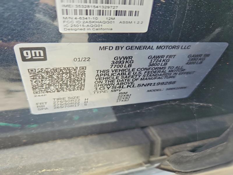56244536 :رقم المزاد ، 1GYS4LKL5NR199288 vin ، 2022 Cadillac Escalade مزاد بيع