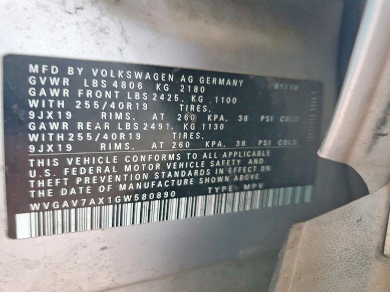 Продаж на аукціоні авто 2016 Volkswagen Tiguan, vin: WVGAV7AX1GW580890, номер лоту: 57890316