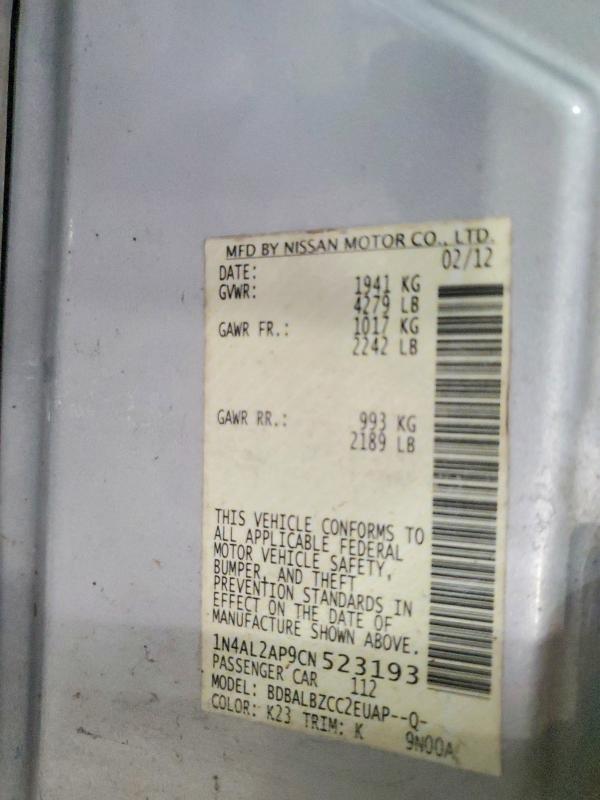 58909256 :رقم المزاد ، 1N4AL2AP9CN523193 vin ، 2012 Nissan Altima مزاد بيع