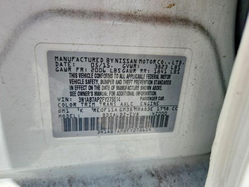 Продаж на аукціоні авто 2015 Nissan Sentra, vin: 3N1AB7AP2FY278614, номер лоту: 59285306