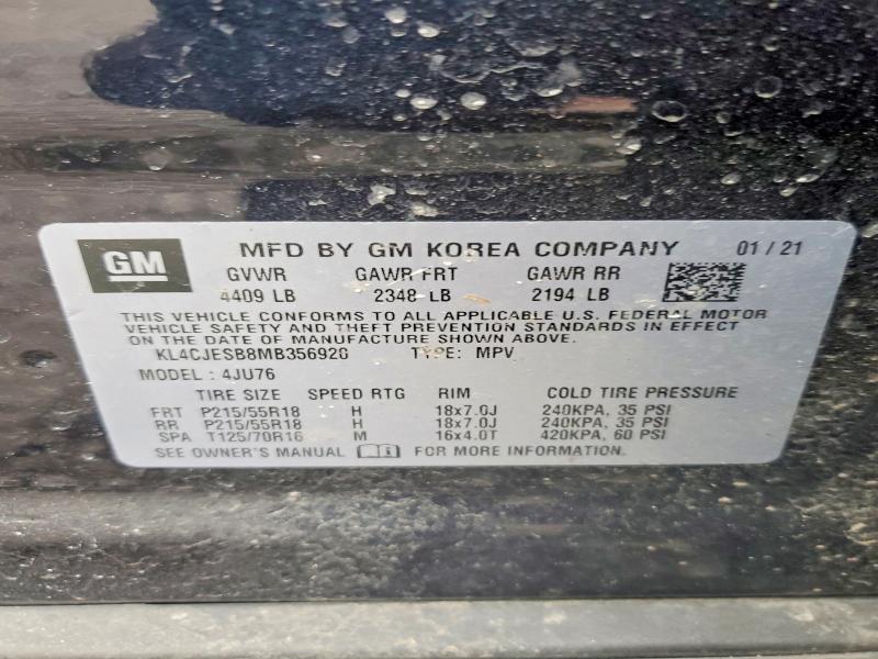 Aukcja sprzedaży 2021 Buick Encore, vin: KL4CJESB8MB356920, numer aukcji: 58119506