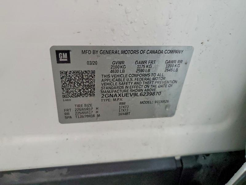 58220546 :رقم المزاد ، 2GNAXUEV9L6239870 vin ، 2020 Chevrolet Equinox مزاد بيع