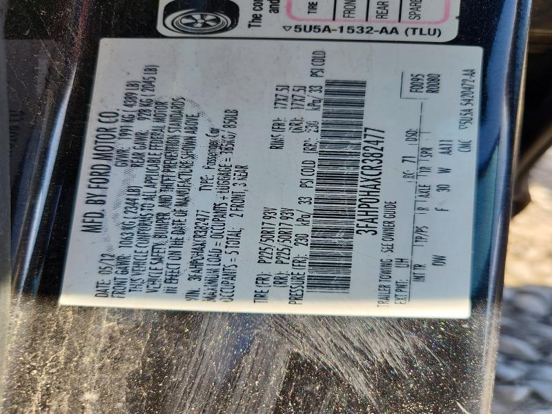 Продажа на аукционе авто 2012 Ford Fusion, vin: 3FAHP0HAXCR382477, номер лота: 56082076