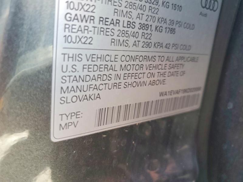 Продажа на аукционе авто 2019 Audi Q8, vin: WA1EVAF19KD020086, номер лота: 57078096