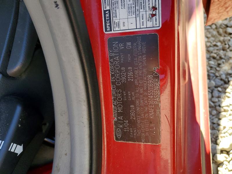Aukcja sprzedaży 2005 Kia Spectra, vin: KNAFE161455116908, numer aukcji: 57598366