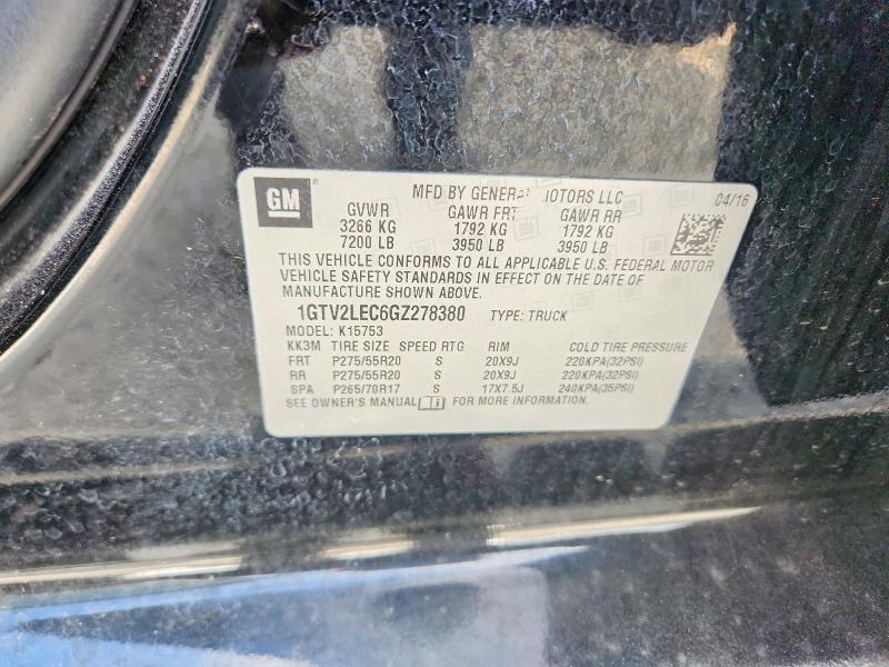 2016 Gmc Sierra მანქანა იყიდება აუქციონზე, vin: 1GTV2LEC6GZ278380, აუქციონის ნომერი: 55216236